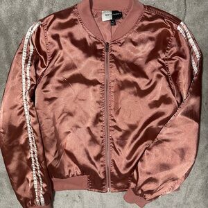 Women's Satin Bomber Jacket - Pink